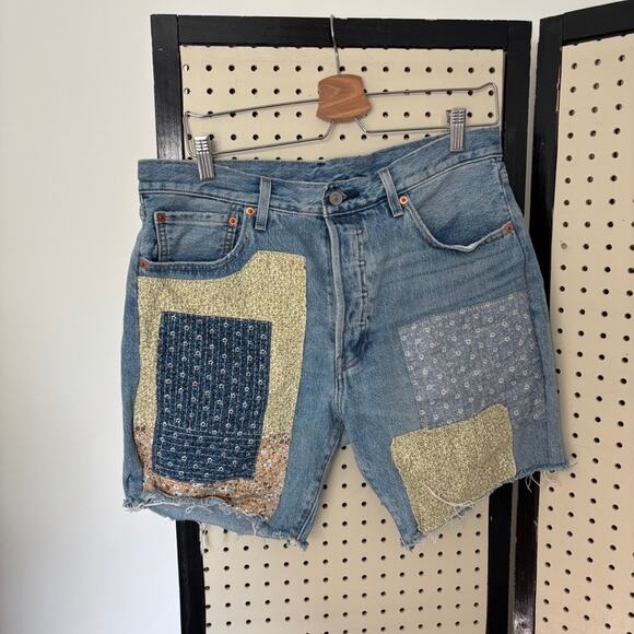 Levis Premium 501 150th Anniversary 93' Sashiko Patchwork 7" Shorts Men’s Sz 33” - Picture 2 of 10